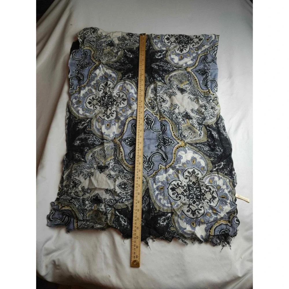 Collection XVIII Paisley Medallion Oversized Scarf Wrap Black Blue Gold Fringe
